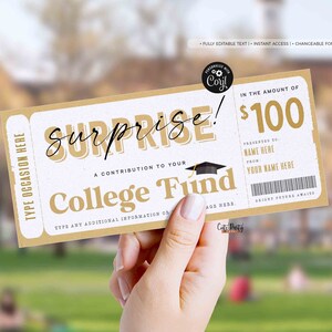 EDITABLE Birthday Gift College Fund Template Any Amount Gift - Etsy