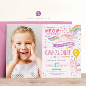 INSTANT DOWNLOAD, Caticorn Birthday Party Photo Invitation, Cat Unicorn ...