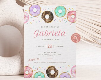 Donut Birthday Invitation Template: Editable Party Invite (Digital Download)