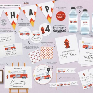 EDITABLE Modern Minimalist Fireman Birthday decoration, Firetruck birthday decor bundle, Printable Firefighter party, INSTANT DOWNLOAD 433