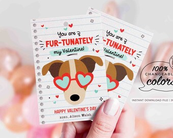 Imprimible Perro Tarjeta del Día de San Valentín Imprimible DESCARGA INSTANTE Aula San Valentín Niños Escuela Etiqueta Feliz Día de San Valentín EDITABLE Etiqueta de cachorro