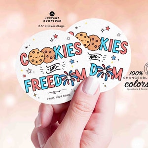 Cookies & Freedom tag Printable INSTANT DOWNLOAD 4th of July Cookies Tags Round Sticker Square Cookie Labels Independence day Patriotic tag
