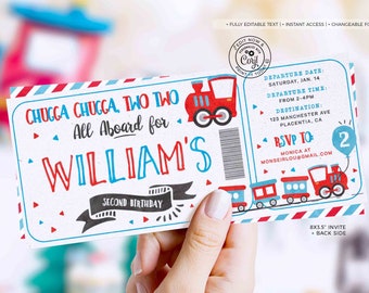 EDITABLE Chugga Chugga Choo choo Train Birthday Party ticket invitation, Second Birthday two two train Boarding Pass INSTANT DOWNLOAD 386