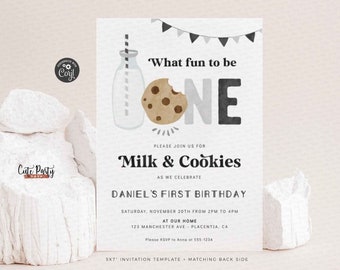 Minimalist Milk and Cookies Birthday Invitation (Digital Download)