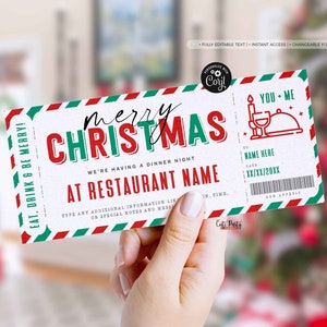 Dinner Night Gift Voucher Certificate, Christmas Gift Surprise Date Night Coupon Template, Editable Dinner Date Coupon INSTANT DOWNLOAD