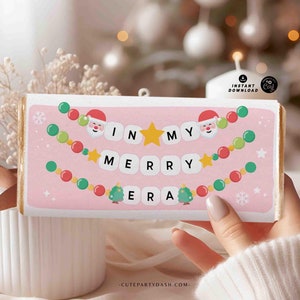 私のメリー時代のクリスマスギフトチョコレートバーのラッピングペーパー印刷可能即時ダウンロードハッピーホリデーの記念品トレンディなギフトアイデア友情ブレスレット