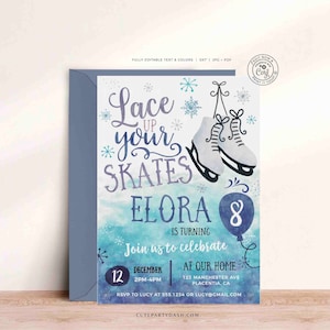 Ice Skating Birthday Invitation: Editable Winter Party (Digital Download)