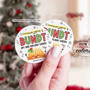 Etiqueta adhesiva navideña Bundt Cake DESCARGA INSTANTÁNEA Regalo para maestros de vacaciones de invierno EDITABLE Nothing Bundt Joy Etiqueta adhesiva redonda de 2" Gracias Bundt