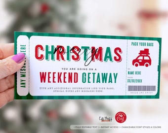 Christmas Weekend Getaway Voucher Template, Surprise Trip gift ticket, Weekend Getaway, Trip Away Trip Voucher Editable INSTANT DOWNLOAD