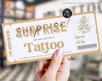 EDITABLE Surprise Tattoo Gift Voucher Template, Tattoo Gift idea, Printable Tattoo Gift Certificate, Birthday gift ticket INSTANT DOWNLOAD