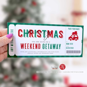 Weihnachts-Wochenendausflug-Gutscheinvorlage, Überraschungsreise-Geschenkkarte, Wochenendausflug, Reise-Weg-Reise-Gutschein bearbeitbar SOFORTIGER DOWNLOAD