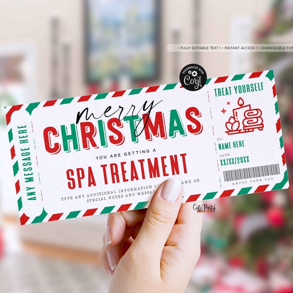 Spa Gift Voucher Certificate Ticket Template, Christmas Massage Gift Voucher, Spa Treatment Salon Gift Idea for mom, wife INSTANT DOWNLOAD