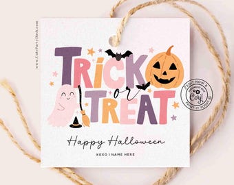 Editable Pink Halloween Tag, Trick or Treat Label (Digital Download)