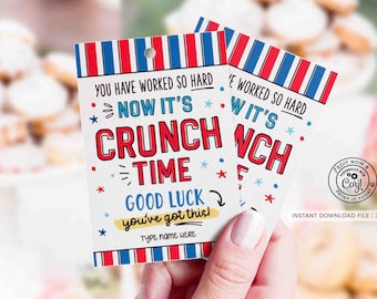 Editable Crunch Time Good Luck Printable Treat Tag Team Competition good luck tag Pta Pto Test Taking Chocolate Pun Team INSTANT DOWNLOAD