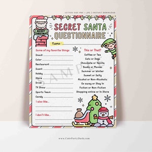 Weihnachten Secret Santa Fragebogen Printable Secret Santa Form Arbeit Feiertage Wunschliste Geschenk Austausch Fragen SOFORTIGER DOWNLOAD 600 FECH