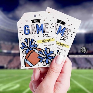 Football Game Day Gift Tag INSTANT DOWNLOAD Printable Football Good Luck Big Game Day Treat Blue and Silver Pom Pom Cheerleading Snack Bag