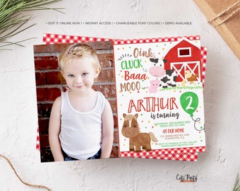 Red Barnyard Birthday Party Photo Einladung, INSTANT DOWNLOAD EDITABLE Farmer Party druckbare einladen, Farm Party Dekor Junge Barnyard #395