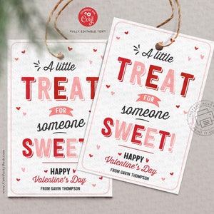 Sweet Treat Valentine's Day Gift Tags, Happy Valentine’s Day Printable tag, Valentine Teacher Staff, School, INSTANT DOWNLOAD EDITABLE TG052