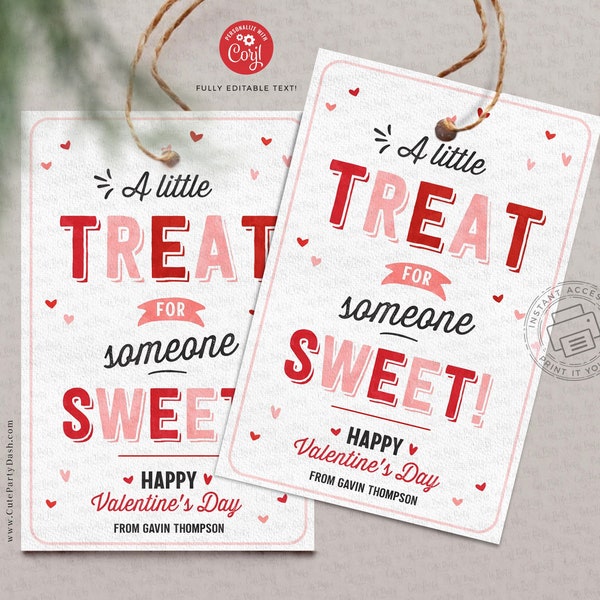 Sweet Treat Valentine's Day Gift Tags, Happy Valentine’s Day Printable tag, Valentine Teacher Staff, School, INSTANT DOWNLOAD EDITABLE TG052