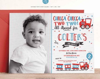 EDITABLE Chugga Chugga Choo choo Train Birthday Party Photo invitation Template, Second Birthday two two INSTANT DOWNLOAD Train Invite 386