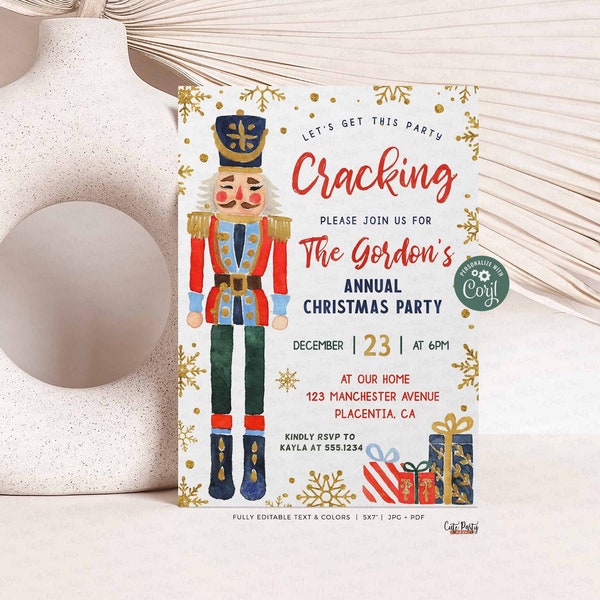 Editable Nutcracker Christmas Party Invitation Template INSTANT DOWNLOAD Holiday Party invite Printable Happy Holiday Party invite #393