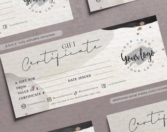 Modern Gift Certificate editable template, INSTANT DOWNLOAD, Add your logo, Abstrract Gift Card Corjl Printable Editable Gift Voucher BU015