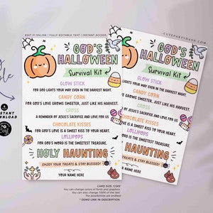 God's Halloween Survival Kit Tag Printable INSTANT DOWNLOAD Church Survival Kit Gift, Sunday School Treat Tag Halloween Gift Tags for kids