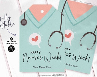 Nurses Week Gift Tags Printable INSTANT DOWNLOAD Editable National Nurses Appreciation Gifts Happy Nurse Week Gifts Thank You Nurses