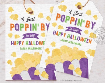 Halloween Popcorn Gift Tag: Editable Thank You Label (Instant Download)