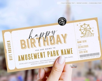 Amusement Park Theme Park Ticket Gift, Birthday Surprise Theme Park Fake Ticket Gift Voucher, Gift for Kids, teens INSTANT DOWNLOAD