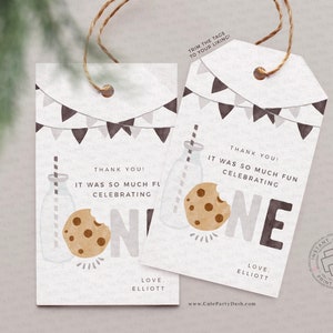 Minimaler Milch und Kekse erster Geburtstag Favor Tag, SOFORTIGER DOWNLOAD, EDITIERBAR, Geschenkanhänger, Anhänger, Partygeschenke, Aufkleber, Danke Tag 526