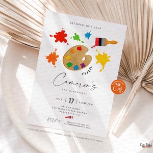 Minimalist Art party Birthday invitation, Painting Birthday invite, Craft party printable, Artist Palette INSTANT DOWNLOAD, EDITABLE #478