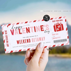 Weekend Getaway Voucher Template, Surprise Valentine's Day Trip gift ticket, Valentines gift, Trip Away Voucher Editable INSTANT DOWNLOAD