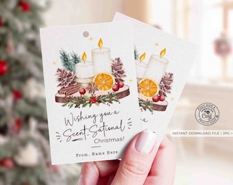 Etiqueta de regalo navideña con aroma sensacional, diseño de vela (descarga instantánea)