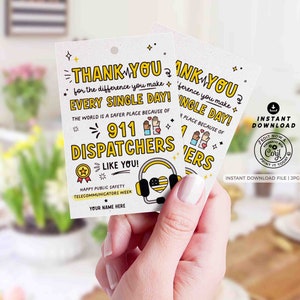 Public Safety Telecommunicators Week Thank You Gift Tags Printable INSTANT DOWNLOAD Editable 911 Dispatchers Week Appreciation Thank You tag