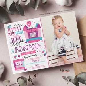 Bounce House Birthday Invitation: Pink Purple Watercolor (Instant Download)