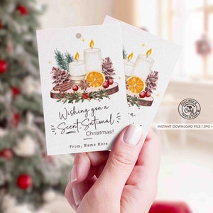 Ik wens je een SCENTsational Christmas Tag INSTANT DOWNLOAD Bewerkbare afdrukbare Happy Holidays cadeau Tag Candle Kerstcadeau voor haar