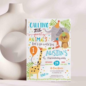 Party Animals Birthday Invitation INSTANT DOWNLOAD Calling All Party Animals Editable Zoo Birthday Invite Printable Safari Boy Girl 324