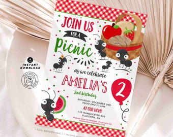 Picnic Birthday Party Invitation: Editable Summer Theme (Digital Download)