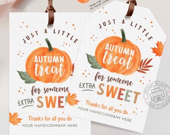 Cadeaulabel herfsttraktatie: bewerkbare labels voor herfstbedankjes (directe download)