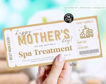 Mother's Day Gift Spa Gift Voucher Certificate, Massage Gift Voucher, Spa Treatment Salon Gift Idea for mom, wife, niece INSTANT DOWNLOAD