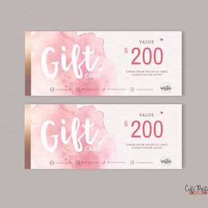 Professional Gift Card editable template, INSTANT DOWNLOAD, Pink and Gold Watercolor Corjl Printable Editable Gift Voucher certificate BU004