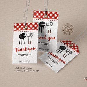 BBQ Baby Shower Favor Tags: Red Gingham, Printable (Digital Download)