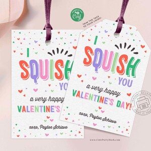 Squish Valentine&#39;s Day Treat Tag: Editable Classroom Gift (Instant Download)