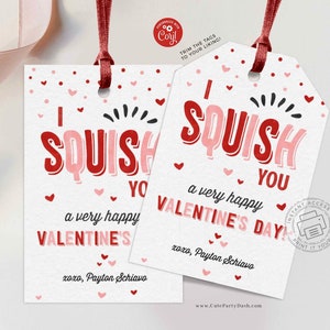 Squish Valentine&#39;s Day Treat Tag: Editable Classroom Gift (Instant Download)