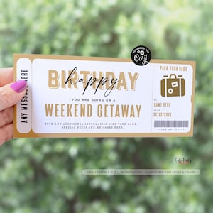 Editable Weekend Getaway Voucher Template, Surprise Trip gift ticket, Weekend Getaway Birthday Trip Away Trip Voucher #188 INSTANT DOWNLOAD