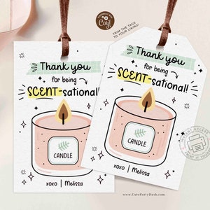 Merci d'être SCENT-Sational Candle Gift Tag Imprimable Editable Teacher Appreciation Week Scent Merci Infirmière Personnel TÉLÉCHARGEMENT INSTANTANÉ
