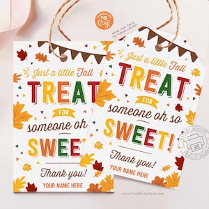 Val traktatie voor iemand zoete cadeau tag, val waardering gunst tags, Thanksgiving werknemer bedrijf personeel leraar, INSTANT DOWNLOAD BEWERKBARE