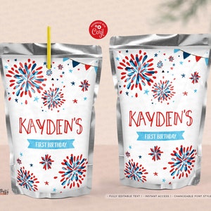 4th of July Birthday Juice Pouch Label: Firecracker Party Favor (Digital Download)