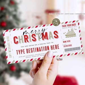 Christmas Cruise Boarding Pass Vacation Ticket Gift Voucher, Editable Template, Holiday Vacation Surprise Cruise Trip, INSTANT DOWNLOAD